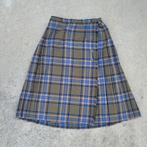 Vtg Debenhams Wool Blend Plaid Pleated Skirt
